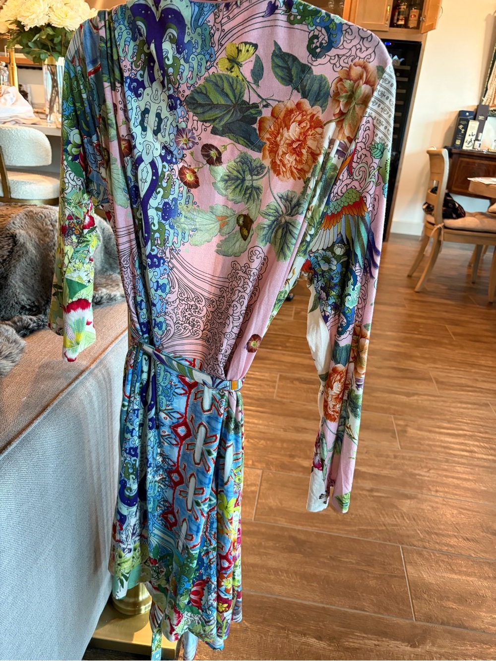 Johnny Was Pink Floral Mixed-Print Robe - Picture 3 of 5